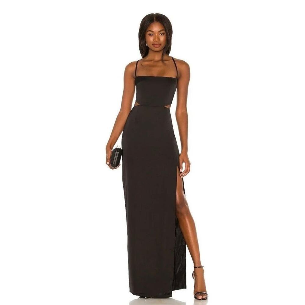 NWT Nookie Stella Cut Out Satin Maxi Gown Women's Black Size X-Large XL